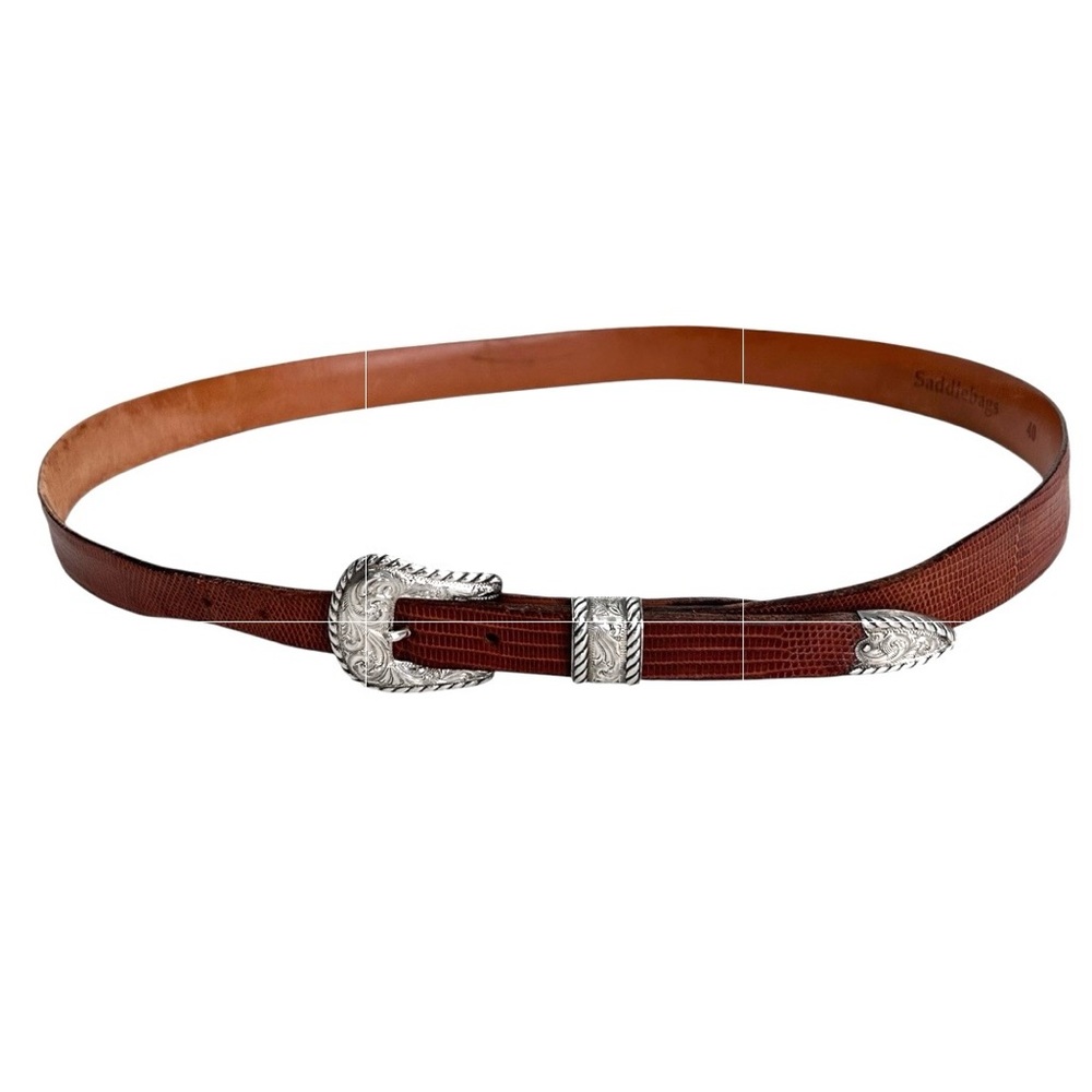 R. Schaezlein Vintage Lizard Belt Sterling Silver Buckle Size 40 - Picture 2 of 11